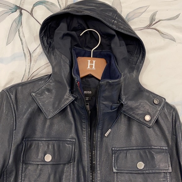 Boss leather jacket with hoody - like new !! - Picture 2 of 7